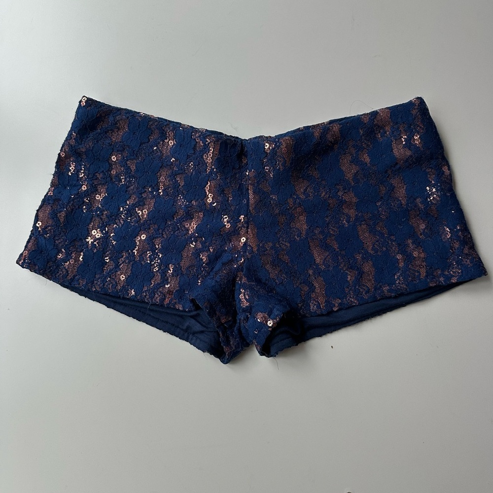 Beach Bunny Navy and Copper sequins and lace shorts